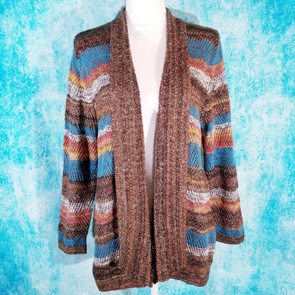 Alfred Dunner Boho Earthy Cardigan Knit Sweater